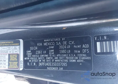 2025 Kia K4 Ex from USA, damaged, VIN 3KPFU4DE3SE037095